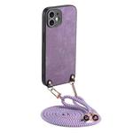 For iPhone 12 Vintage Leather PC Back Cover Phone Case with Crossbody Strap(Purple)