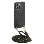 For iPhone 12 Pro Max Vintage Leather PC Back Cover Phone Case with Crossbody Strap(Black)