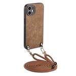 For iPhone 12 mini Vintage Leather PC Back Cover Phone Case with Crossbody Strap(Brown)