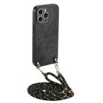 For iPhone 11 Pro Max Vintage Leather PC Back Cover Phone Case with Crossbody Strap(Black)