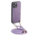 For iPhone 11 Pro Max Vintage Leather PC Back Cover Phone Case with Crossbody Strap(Purple)