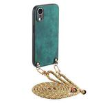 For iPhone XR Vintage Leather PC Back Cover Phone Case with Crossbody Strap(Green)