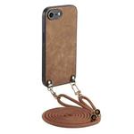 For iPhone 7 / 8 / SE 2022 / SE 2020 Vintage Leather PC Back Cover Phone Case with Crossbody Strap(Brown)