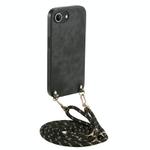 For  iPhone 16e Vintage Leather PC Back Cover Phone Case with Crossbody Strap(Black)