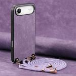 For iPhone Air Vintage Leather PC Back Cover Phone Case with Crossbody Strap(Purple)