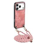 For iPhone 17 Pro Max Vintage Leather PC Back Cover Phone Case with Crossbody Strap(Pink)