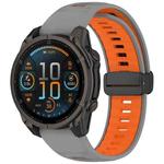 For Garmin Fenix 8 AMOLED 47mm Two Color Magnetic Silicone Watch Band(Gray+Orange)