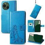 For Sharp Aquos R9 Four-leaf Clasp Embossed Buckle Leather Phone Case(Blue)