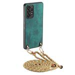 For Samsung Galaxy S24 Ultra 5G Vintage Leather PC Back Cover Phone Case with Crossbody Strap(Green)