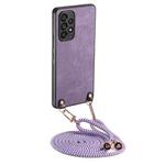 For Samsung Galaxy S24 Ultra 5G Vintage Leather PC Back Cover Phone Case with Crossbody Strap(Purple)