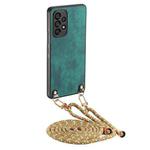 For Samsung Galaxy S23 FE 5G Vintage Leather PC Back Cover Phone Case with Crossbody Strap(Green)