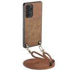 For Samsung Galaxy S23 5G Vintage Leather PC Back Cover Phone Case with Crossbody Strap(Brown)