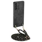 For Samsung Galaxy S20 FE Vintage Leather PC Back Cover Phone Case with Crossbody Strap(Black)