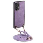 For Samsung Galaxy A33 5G Vintage Leather PC Back Cover Phone Case with Crossbody Strap(Purple)