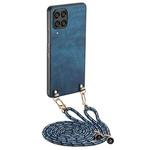 For Samsung Galaxy A22 5G Vintage Leather PC Back Cover Phone Case with Crossbody Strap(Blue)