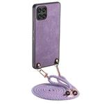 For Samsung Galaxy A22 5G Vintage Leather PC Back Cover Phone Case with Crossbody Strap(Purple)
