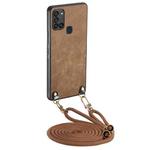 For Samsung Galaxy A21s Vintage Leather PC Back Cover Phone Case with Crossbody Strap(Brown)
