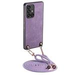 For Samsung Galaxy A51 4G Vintage Leather PC Back Cover Phone Case with Crossbody Strap(Purple)