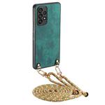 For Samsung Galaxy A52 5G / 4G Vintage Leather PC Back Cover Phone Case with Crossbody Strap(Green)