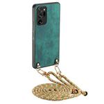 For Samsung Galaxy Note20 Ultra Vintage Leather PC Back Cover Phone Case with Crossbody Strap(Green)