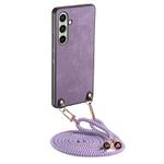 For Samsung Galaxy A56 5G Vintage Leather PC Back Cover Phone Case with Crossbody Strap(Purple)