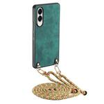 For Samsung Galaxy S25 Edge 5G Vintage Leather PC Back Cover Phone Case with Crossbody Strap(Green)