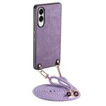 For Samsung Galaxy S25 Edge 5G Vintage Leather PC Back Cover Phone Case with Crossbody Strap(Purple)