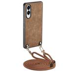 For Samsung Galaxy S25 Edge 5G Vintage Leather PC Back Cover Phone Case with Crossbody Strap(Brown)