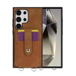 For Samsung Galaxy S23 Ultra 5G Skin Card Bag Crossbody Lanyard Phone Case(Brown)