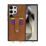 For Samsung Galaxy S24 Ultra 5G Skin Card Bag Crossbody Lanyard Phone Case(Brown)