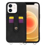 For iPhone 12 Crossbody Skin Card Bag Lanyard Phone Case(Black)