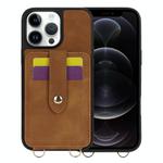 For iPhone 12 Pro Crossbody Skin Card Bag Lanyard Phone Case(Brown)