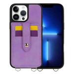 For iPhone 13 Pro Crossbody Skin Card Bag Lanyard Phone Case(Purple)