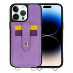 For iPhone 14 Pro Max Crossbody Skin Card Bag Lanyard Phone Case(Purple)