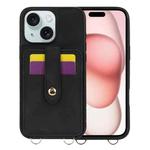 For iPhone 15 Crossbody Skin Card Bag Lanyard Phone Case(Black)