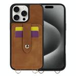 For iPhone 15 Pro Crossbody Skin Card Bag Lanyard Phone Case(Brown)