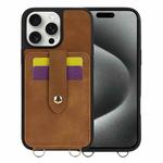 For iPhone 15 Pro Max Crossbody Skin Card Bag Lanyard Phone Case(Brown)