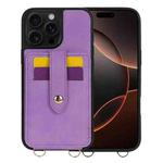 For iPhone 16 Pro Max Crossbody Skin Card Bag Lanyard Phone Case(Purple)