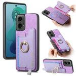 For Motorola Moto G 5G 2024 Retro Magsafe Cross Leather Ring Holder Card Bag Phone Case(Purple)