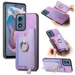 For Motorola Moto G Play 2024 4G Retro Magsafe Cross Leather Ring Holder Card Bag Phone Case(Purple)