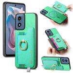 For Motorola Moto G Play 2024 4G Retro Magsafe Cross Leather Ring Holder Card Bag Phone Case(Green)