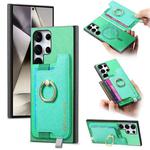 For Samsung Galaxy S24 Ultra 5G Retro Cross Leather Ring Horizontal Insert Card Bag MagSafe Phone Case(Green)