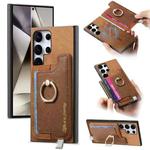 For Samsung Galaxy S24 Ultra 5G Retro Cross Leather Ring Horizontal Insert Card Bag MagSafe Phone Case(Brown)