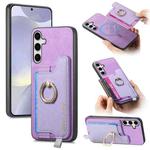 For Samsung Galaxy S24+ 5G Retro Magsafe Cross Leather Ring Holder Card Bag Phone Case(Purple)