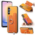 For Samsung Galaxy A25 Retro Cross Leather Ring Horizontal Insert Card Bag MagSafe Phone Case(Yellow)