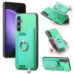 For Samsung Galaxy S23 FE 5G Retro Cross Leather Ring Horizontal Insert Card Bag MagSafe Phone Case(Green)