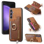 For Samsung Galaxy S23 FE 5G Retro Cross Leather Ring Horizontal Insert Card Bag MagSafe Phone Case(Brown)