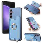 For Samsung Galaxy S23 FE 5G Retro Cross Leather Ring Horizontal Insert Card Bag MagSafe Phone Case(Blue)