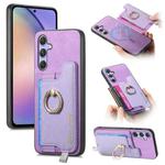 For Samsung Galaxy A54 5G Retro Cross Leather Ring Horizontal Insert Card Bag MagSafe Phone Case(Purple)