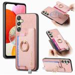 For Samsung Galaxy A14 Retro Cross Leather Ring Horizontal Insert Card Bag MagSafe Phone Case(Pink)